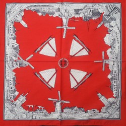 Rode zakdoek - zeilboten & molens - 52 x 52 cm