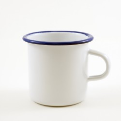 drinkmok - wit met blauwe rand - 7 cm