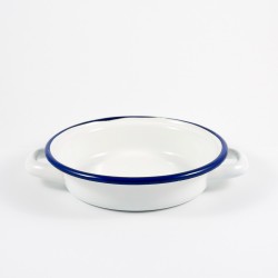 beschadigd - serveerbordje gebakken ei / kinderbordje - BILLY - wit met donkerblauwe rand - 14 cm