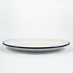 beschadigde - serveerschaal / (diner) bord ovaal - BILLY - wit met donkerblauwe rand - 40x27 cm