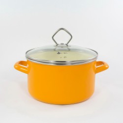beschadigde - kookpan - LEEUWARDEN - oranje & creme - 3 liter - glazen deksel