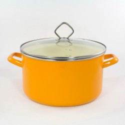 beschadigde - kookpan - LEEUWARDEN - oranje & creme - 5,5 liter - glazen deksel