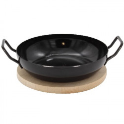 braadpan met houten onderzetter - zwart - 20 cm